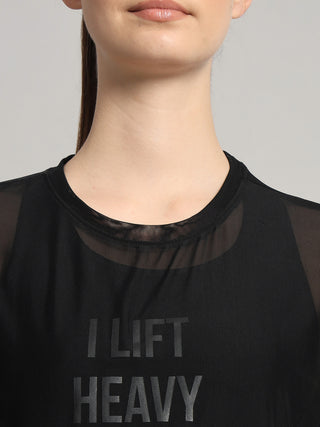 MKH Womens Black Oversized Mesh Oversized Workout T-Shirt