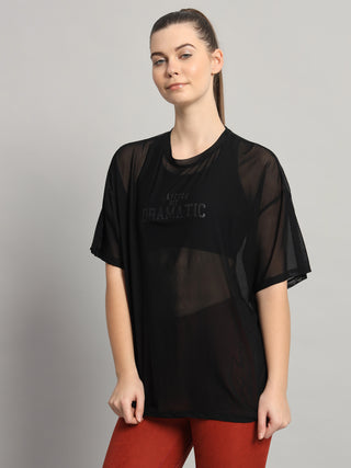 MKH Black Mesh Workout T-Shirt Womens Loose Activewear Fit