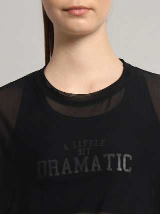 MKH Black Mesh Workout T-Shirt Womens Loose Activewear Fit