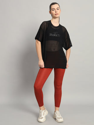 MKH Black Mesh Workout T-Shirt Womens Loose Activewear Fit