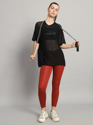 MKH Black Mesh Workout T-Shirt Womens Loose Activewear Fit