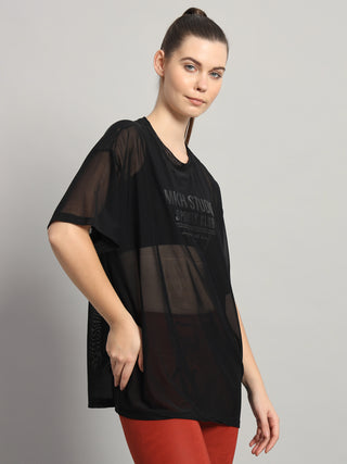MKH Womens Black Oversized Mesh T-Shirt Casual Fitness Wear