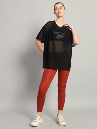 MKH Womens Black Oversized Mesh T-Shirt Casual Fitness Wear