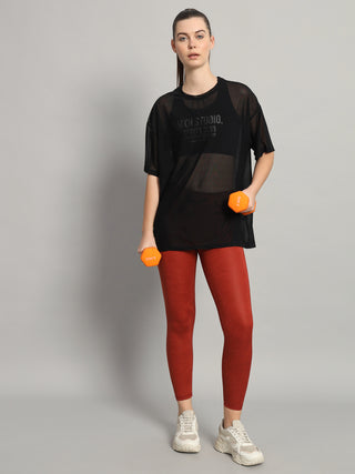 MKH Womens Black Oversized Mesh T-Shirt Casual Fitness Wear