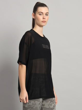 MKH Black Mesh Oversized T-Shirt Womens Sporty Gym Layer