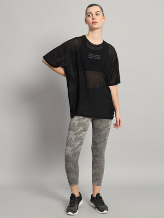 MKH Black Mesh Oversized T-Shirt Womens Sporty Gym Layer