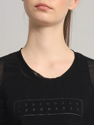 MKH Black Mesh Short Length T-Shirt Women Trendy Fitness Wear