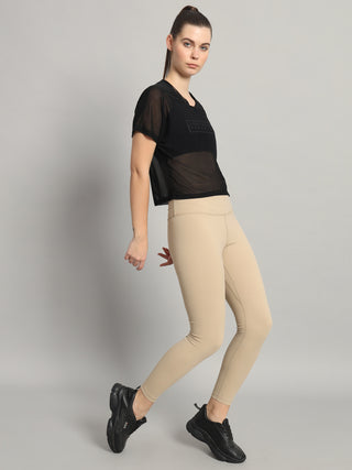 MKH Black Mesh Short Length T-Shirt Women Trendy Fitness Wear