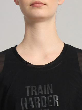 MKH Black Mesh Crop T-Shirt Women Gym And Fitness Style
