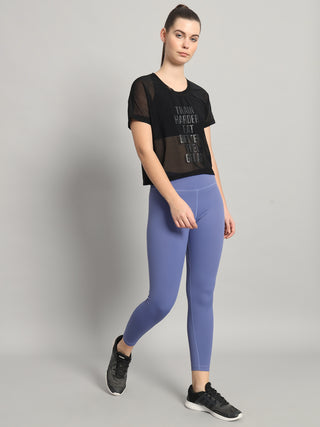 MKH Black Mesh Crop T-Shirt Women Gym And Fitness Style