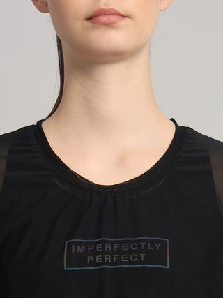 MKH Black Mesh Crop T-Shirt Women Relaxed Gym Style