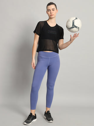 MKH Black Mesh Crop T-Shirt Women Relaxed Gym Style