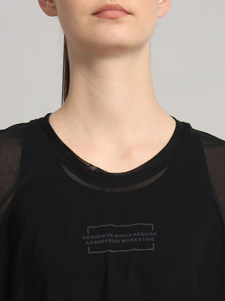 MKH Black Mesh Crop Fit T-Shirt Women Sporty Workout Essential