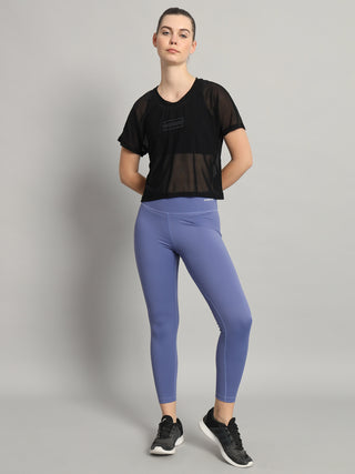 MKH Black Mesh Crop Fit T-Shirt Women Sporty Workout Essential