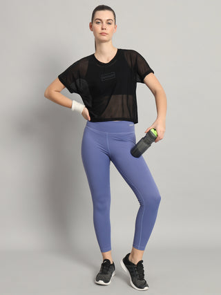MKH Black Mesh Crop Fit T-Shirt Women Sporty Workout Essential