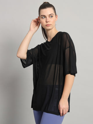 MKH Black Oversized Gym Mesh T-Shirt