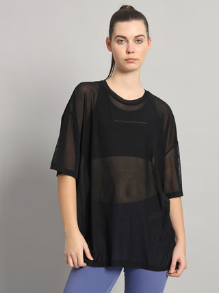MKH Black Oversized Gym Mesh T-Shirt