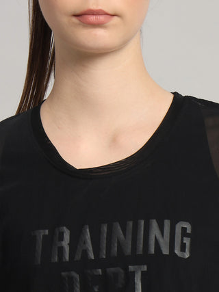 MKH Black Breathable Mesh Crop T-Shirt Women Fitness Wear