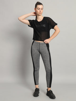 MKH Black Breathable Mesh Crop T-Shirt Women Fitness Wear