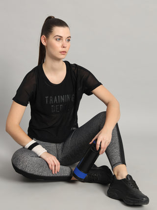 MKH Black Breathable Mesh Crop T-Shirt Women Fitness Wear
