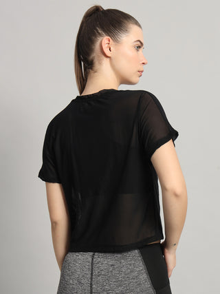 MKH Sheer Black Mesh Short Length T Shirt Womens Casual