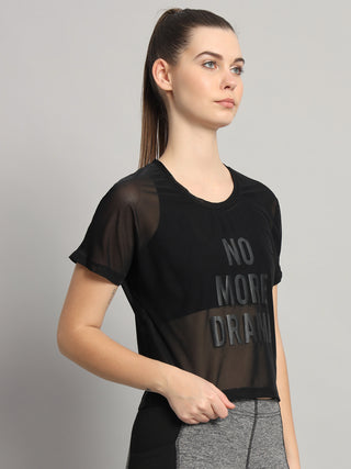 MKH Sheer Black Mesh Short Length T Shirt Womens Casual