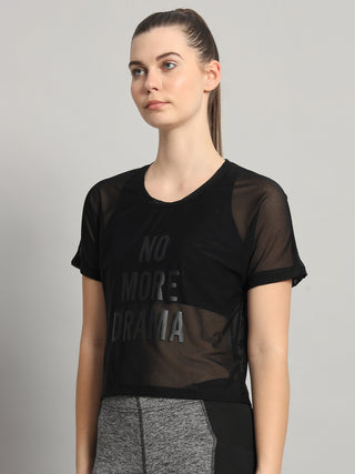MKH Black Mesh Short Length T-Shirt Women Everyday Athleisure