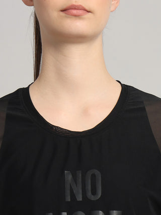 MKH Black Mesh Short Length T-Shirt Women Everyday Athleisure