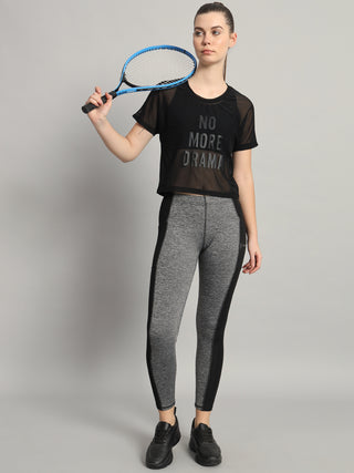 MKH Black Mesh Short Length T-Shirt Women Everyday Athleisure
