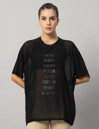 MKH Black Mesh Womens Lightweight Gym T-Shirt