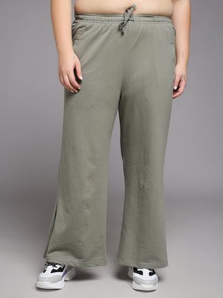 MKH Women Plus Size Green Loose Fit Track Pants
