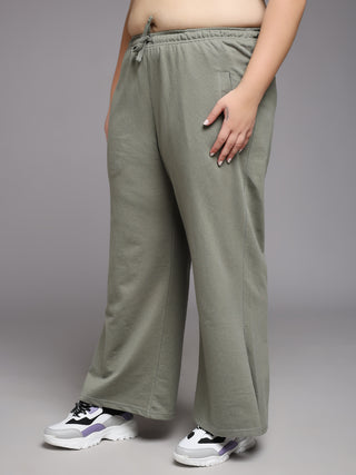 MKH Women Plus Size Green Loose Fit Track Pants