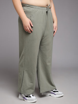 MKH Women Plus Size Green Loose Fit Track Pants