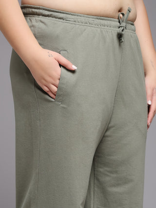 MKH Women Plus Size Green Loose Fit Track Pants