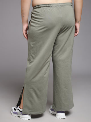MKH Women Plus Size Green Loose Fit Track Pants