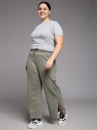 MKH Women Plus Size Green Loose Fit Track Pants