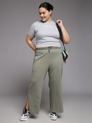 MKH Women Plus Size Green Loose Fit Track Pants