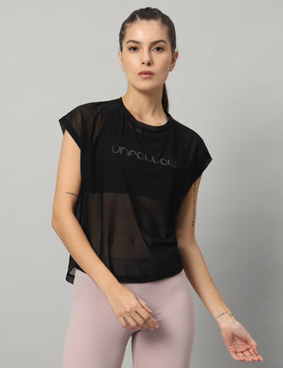 MKH Sheer Mesh T Shirt Womens Curved Hem Fitness Look