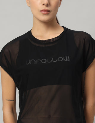 MKH Sheer Mesh T Shirt Womens Curved Hem Fitness Look