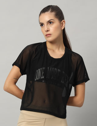 MKH Black Mesh Crop Fit T-Shirt Women Modern Athleisure Look