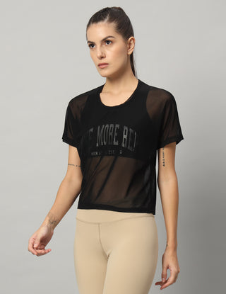 MKH Black Mesh Crop Fit T-Shirt Women Modern Athleisure Look