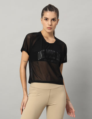 MKH Black Mesh Crop Fit T-Shirt Women Modern Athleisure Look