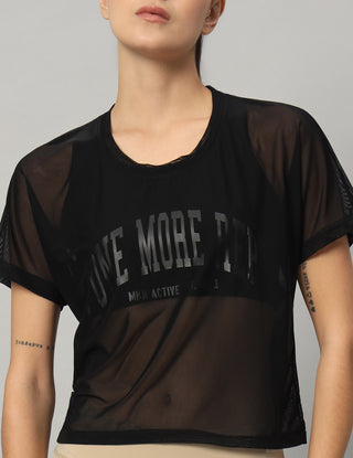 MKH Black Mesh Crop Fit T-Shirt Women Modern Athleisure Look