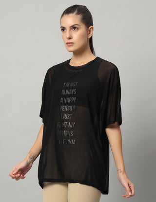 MKH Black Mesh Womens Lightweight Gym T-Shirt