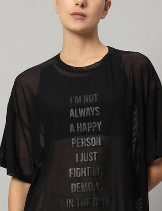 MKH Black Mesh Womens Lightweight Gym T-Shirt