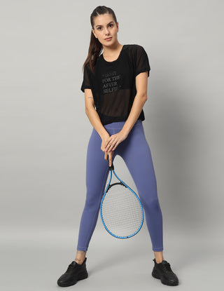 MKH Black Mesh Short Length T-Shirt Women Trendy Athleisure Wear