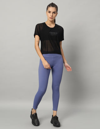 MKH Black Mesh Crop Fit Women Lightweight Training T-Shirt