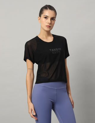 MKH Black Mesh Crop Fit Women Lightweight Training T-Shirt