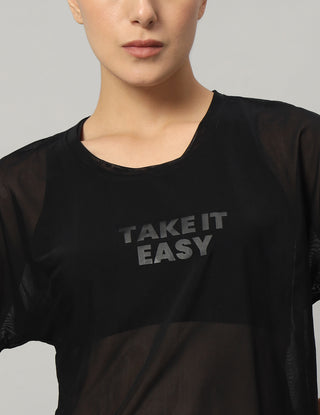 MKH Black Mesh Crop Fit Women Lightweight Training T-Shirt