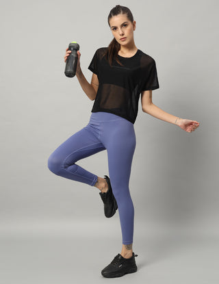 MKH Black Lightweight Mesh Short Length Women Training  T-Shirt
